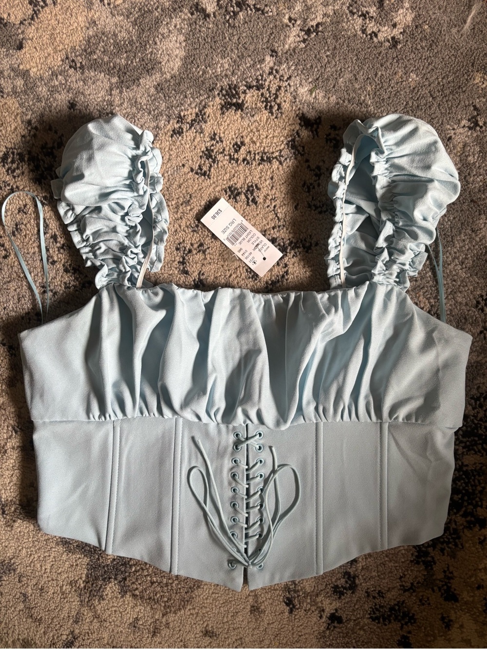 Kendall & Kylie Pastel Blue Ruffle Corset Crop Top